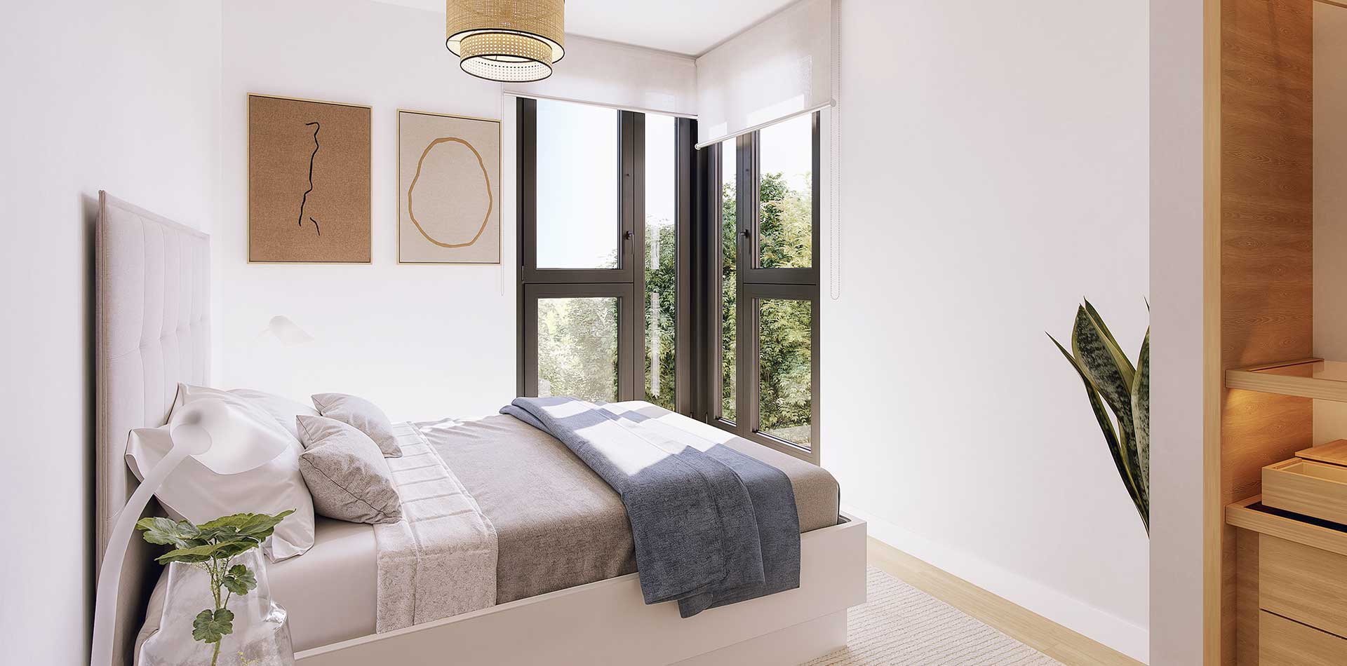 Dormitorio con ventana de una vivienda de la promoción iKasaClass Kaléndula I