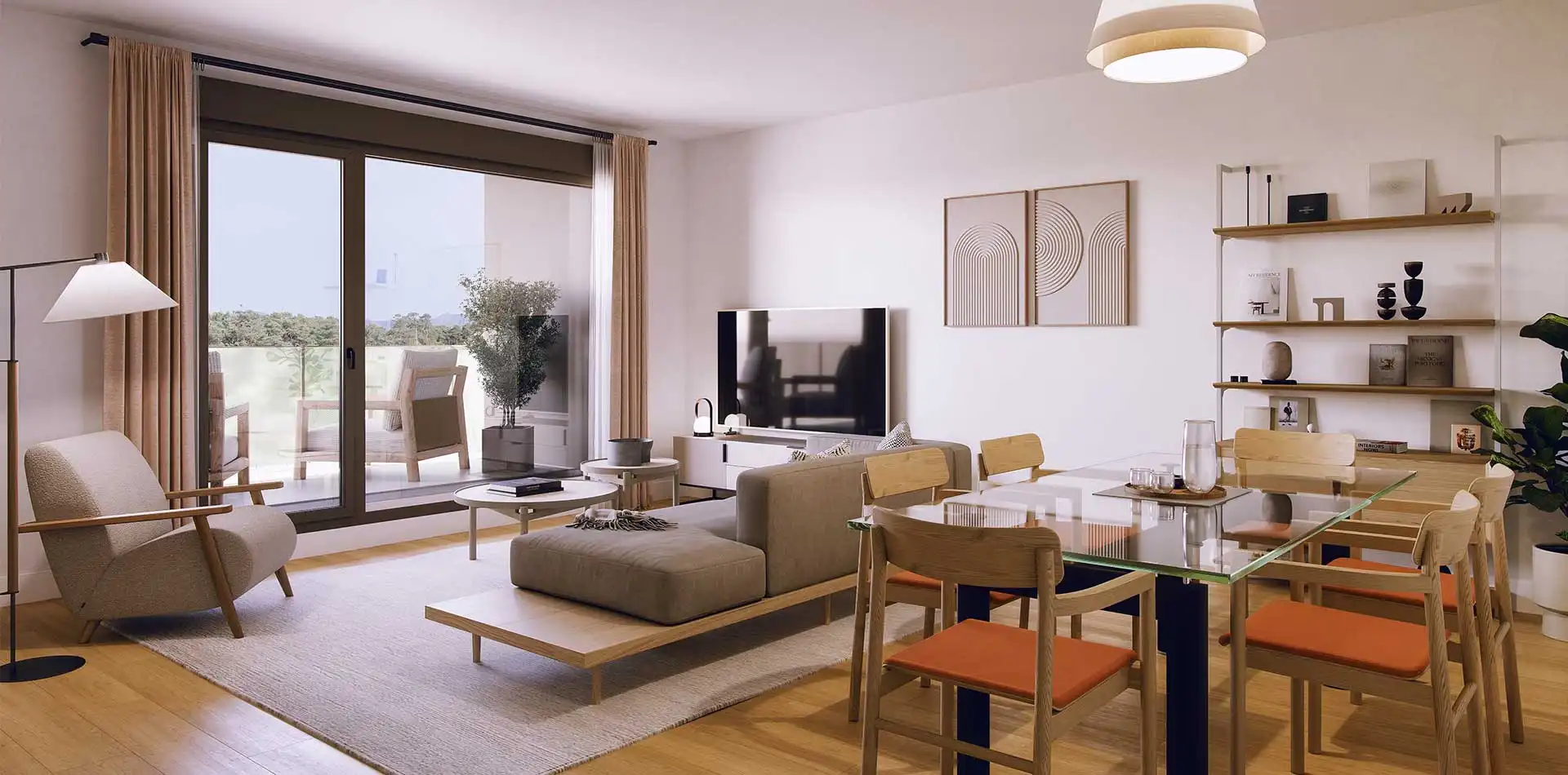 Amplio salón con terraza y decoración moderna de la promoción iKasaClass Alcea