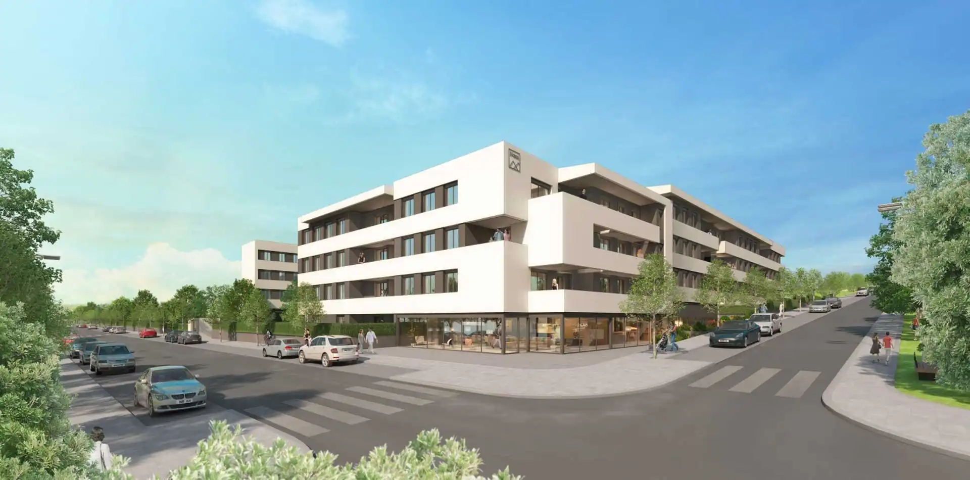 Vista de la fachada principal de la promoción de viviendas Panoramic I en ARPO - Pozuelo
