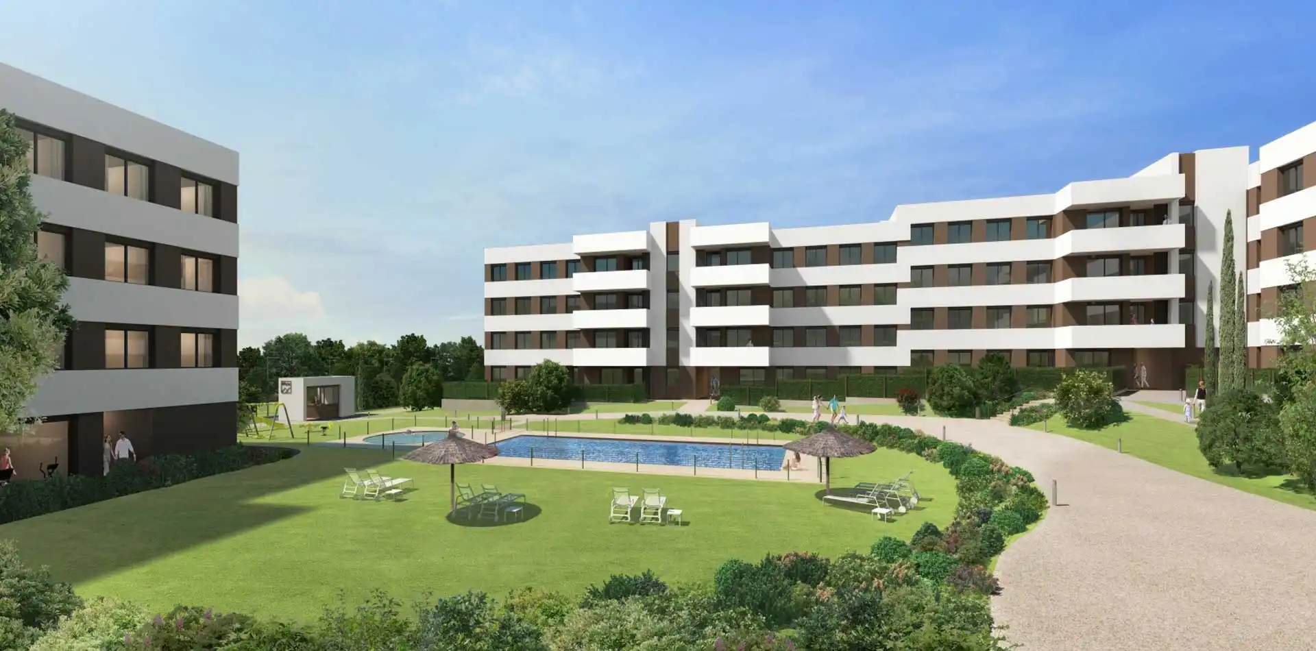 Vista de las zonas comunes de la promoción de viviendas Panoramic I en ARPO - Pozuelo