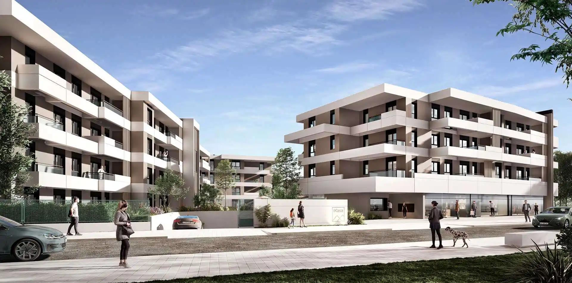 Vista de la fachada principal de la promoción de viviendas iKasaClass Panoramic IV en ARPO - Pozuelo