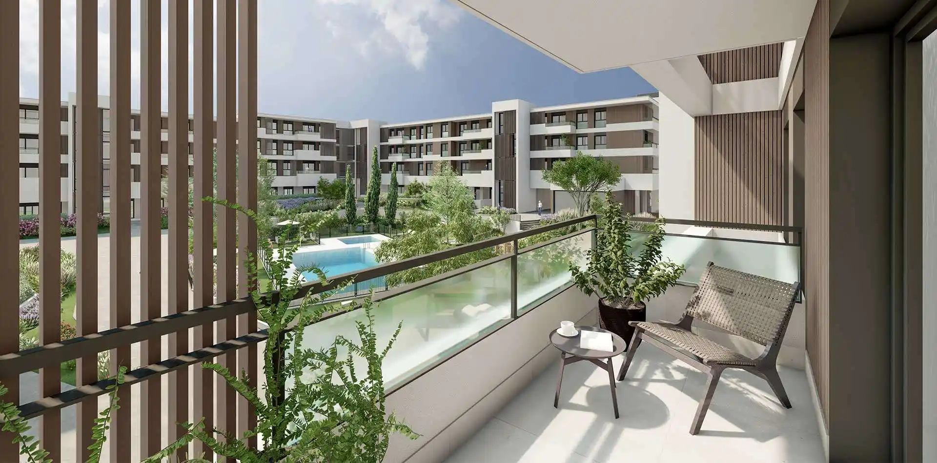 Amplia terraza de una vivienda de la promoción iKasaClass Panoramic III en ARPO - Pozuelo